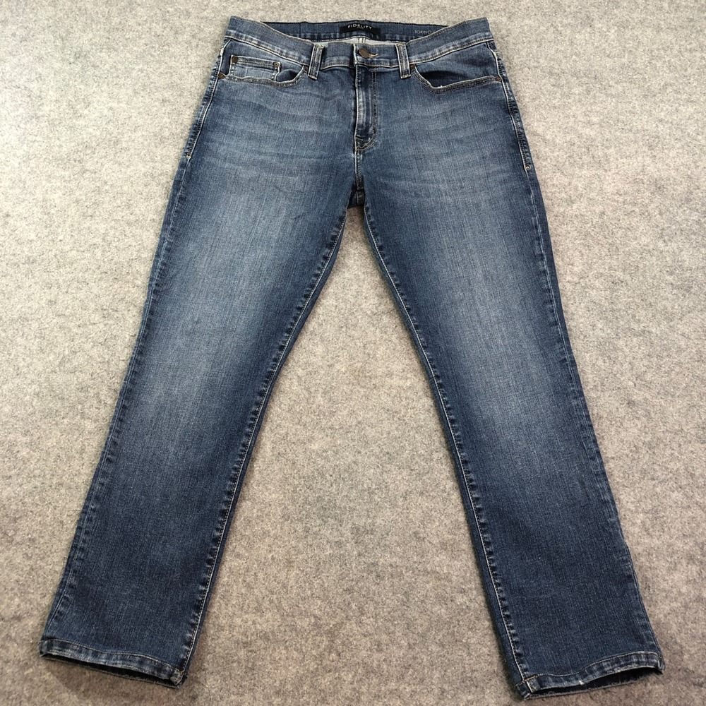Fidelity Mens Torino Jeans 36x29 Slim Straight Stretch Medium Wash Blue Mid Rise